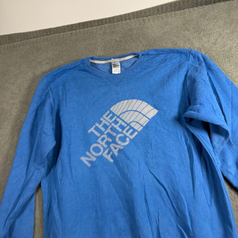 The North Face Mens Blue Graphic Logo Crewneck Sweatshirt Large Fleece Pullover